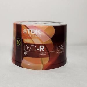 TDK DVD-R 1-16X Speed 4.7GB Recordable Disks 50 Pack Brand New
